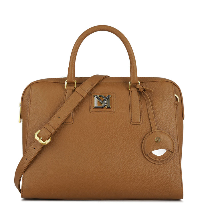 Medium Wax Leather Satchel - Caramel