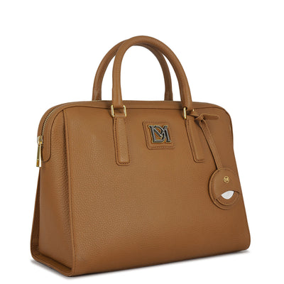 Medium Wax Leather Satchel - Caramel