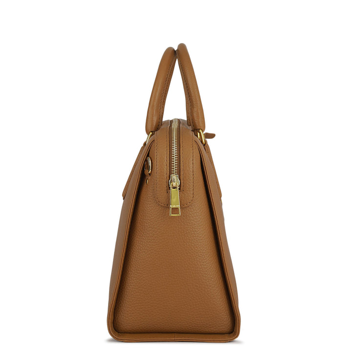Medium Wax Leather Satchel - Caramel