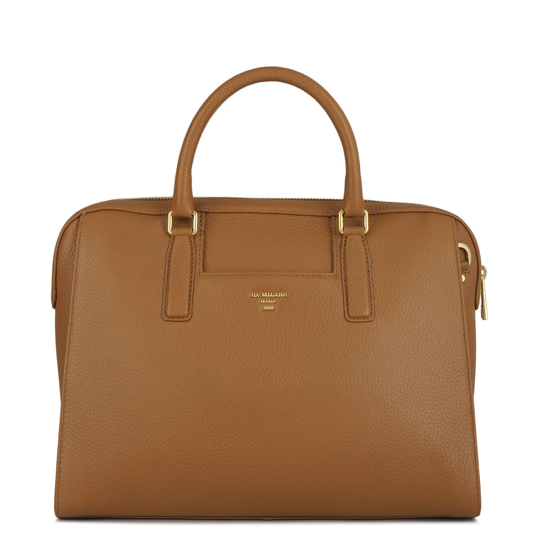 Medium Wax Leather Satchel - Caramel