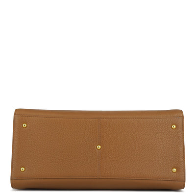 Medium Wax Leather Satchel - Caramel