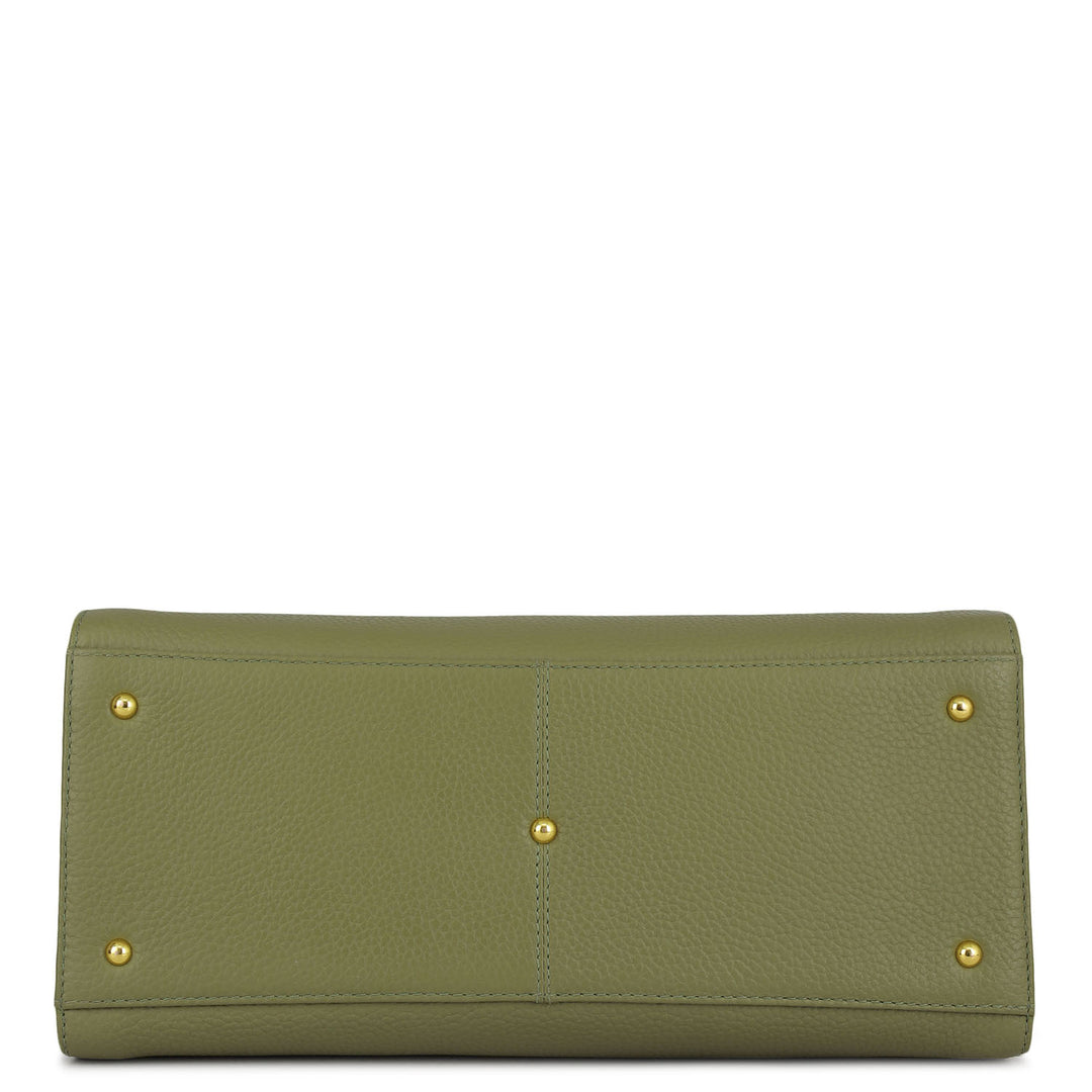Medium Wax Leather Satchel - Fern