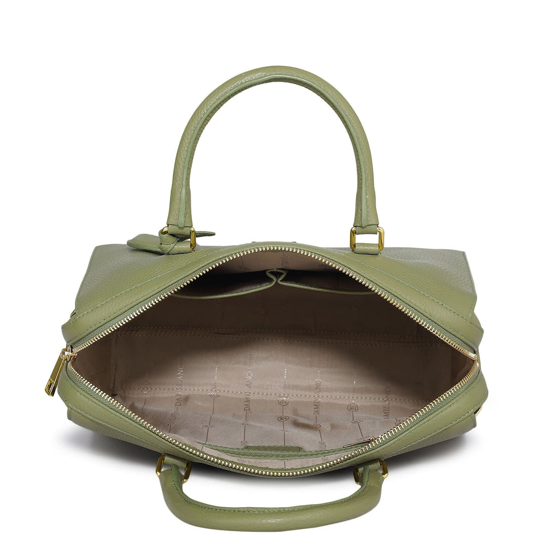 Medium Wax Leather Satchel - Fern