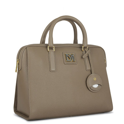 Medium Wax Leather Satchel - Greyish Taupe