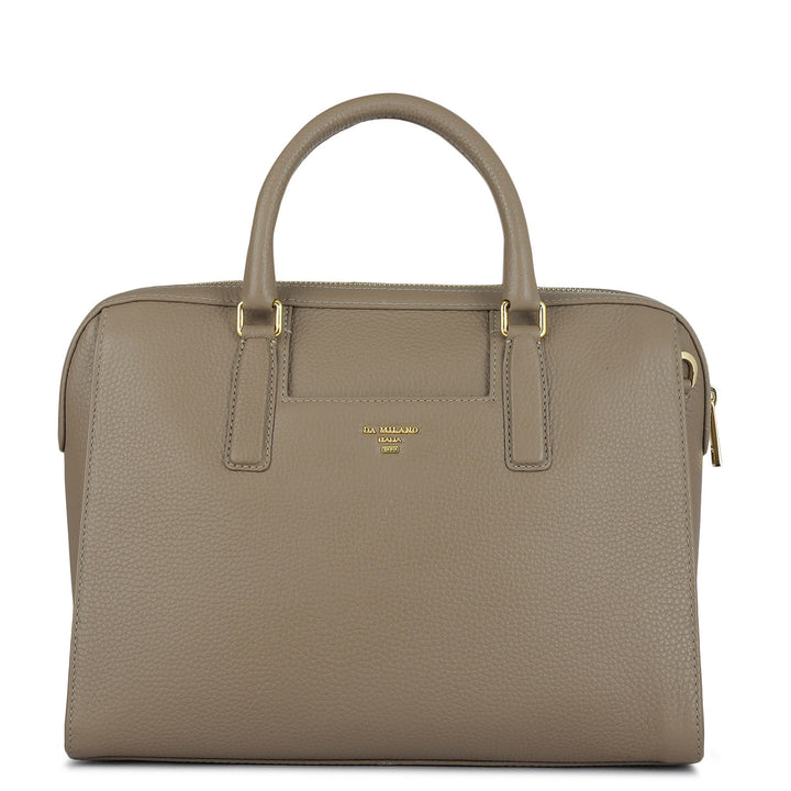 Medium Wax Leather Satchel - Greyish Taupe