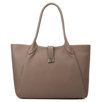 Large Wax Leather Tote - Greyish Taupe