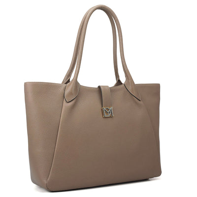 Large Wax Leather Tote - Greyish Taupe