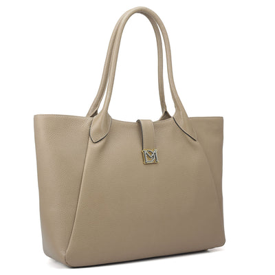 Large Wax Leather Tote - Greyish Taupe