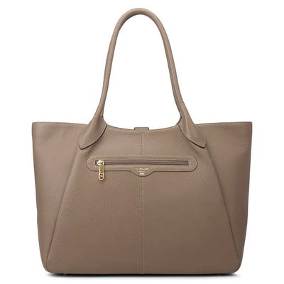 Large Wax Leather Tote - Greyish Taupe