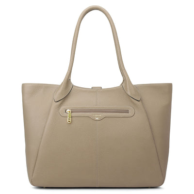Large Wax Leather Tote - Greyish Taupe
