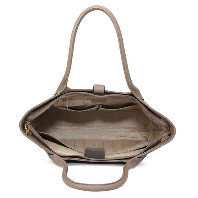 Large Wax Leather Tote - Greyish Taupe