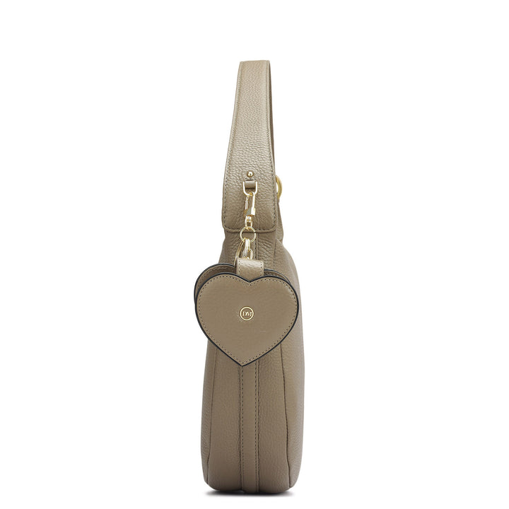 Medium Wax Leather Hobo Bag - Greyish Taupe