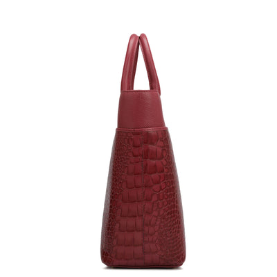 Medium Croco Franzy Leather Satchel - Plumberry