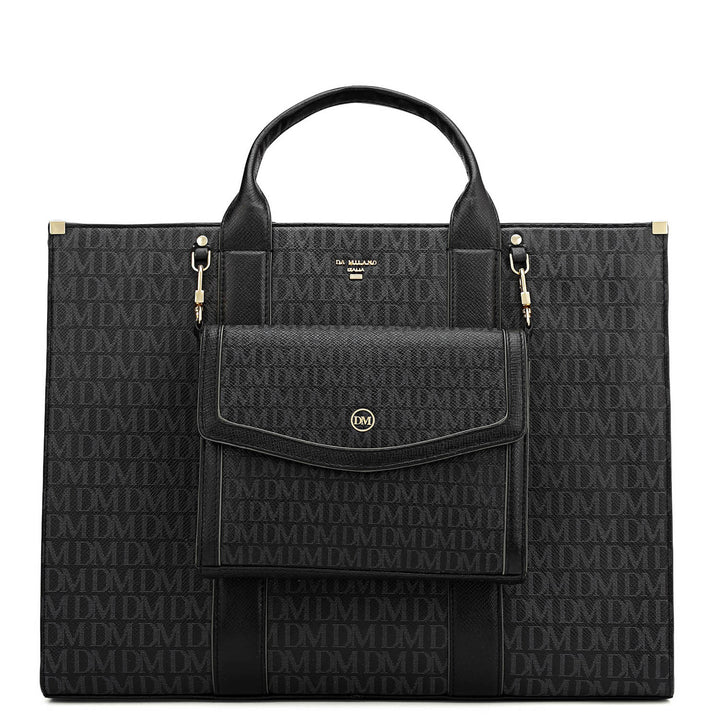 Large Monogram Leather Book Tote - Black