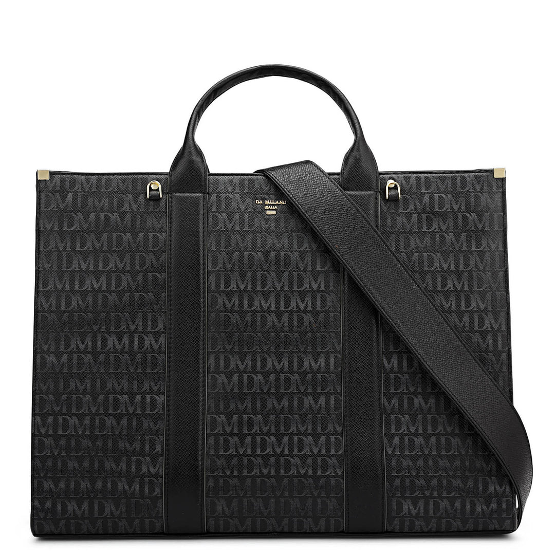 Large Monogram Leather Book Tote - Black