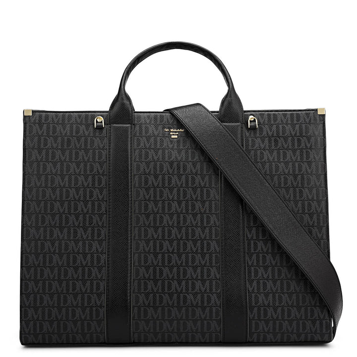 Large Monogram Leather Book Tote - Black
