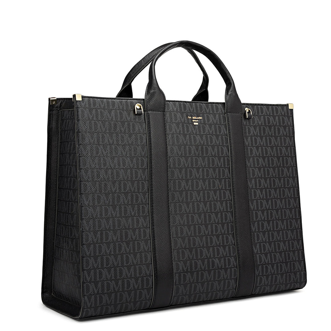 Large Monogram Leather Book Tote - Black