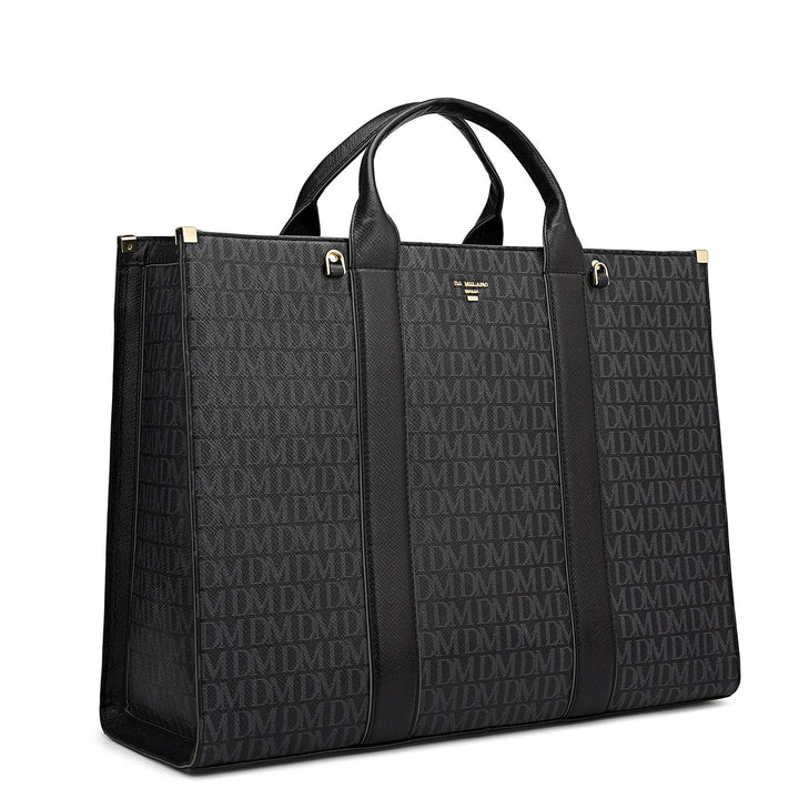 Large Monogram Leather Book Tote - Black