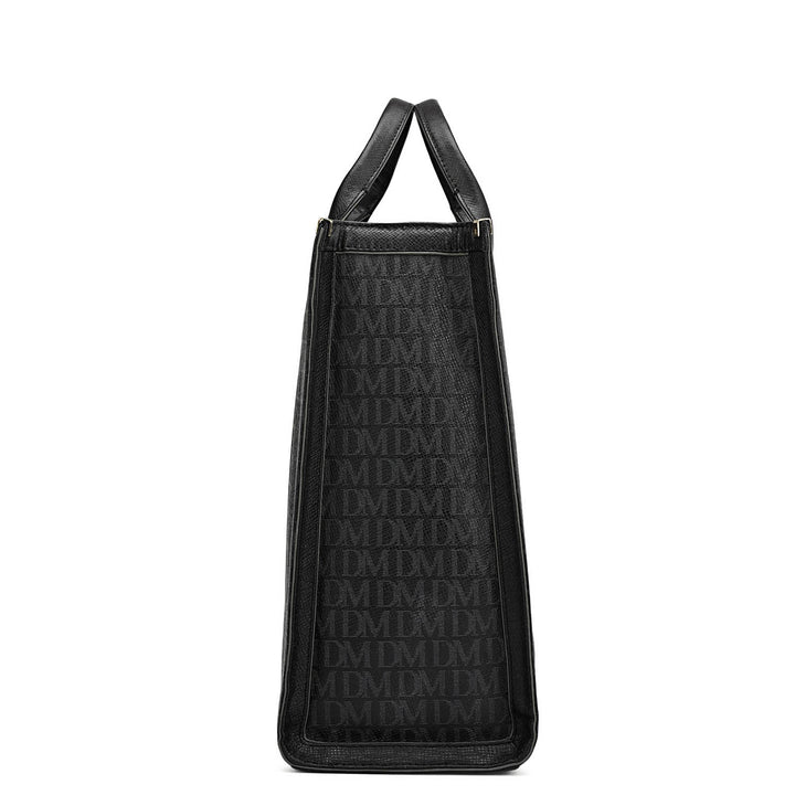 Large Monogram Leather Book Tote - Black