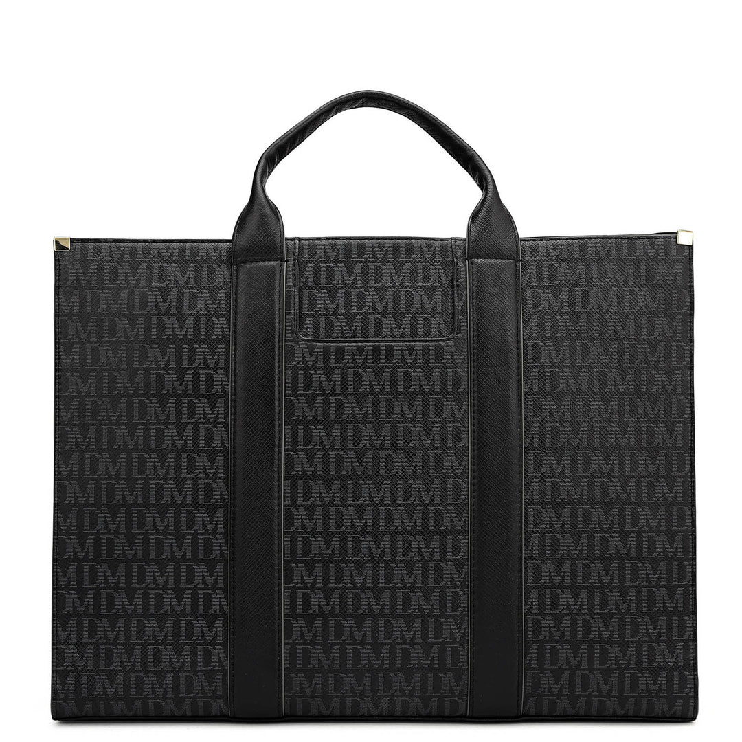 Large Monogram Leather Book Tote - Black