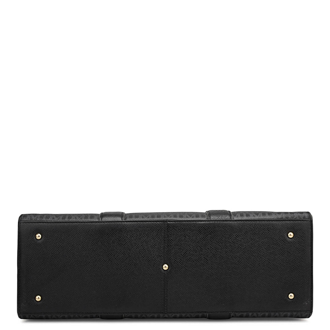 Large Monogram Leather Book Tote - Black