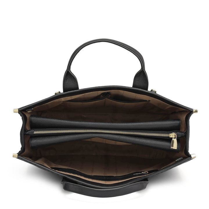 Large Monogram Leather Book Tote - Black