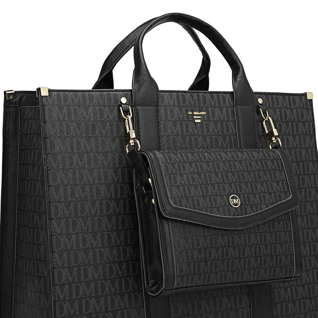 Large Monogram Leather Book Tote - Black