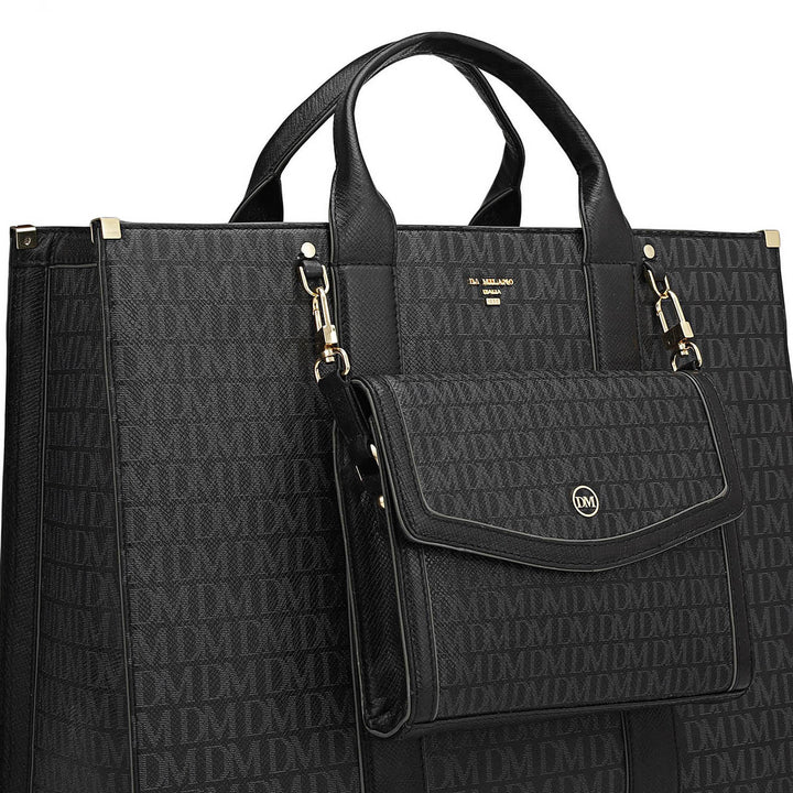 Large Monogram Leather Book Tote - Black