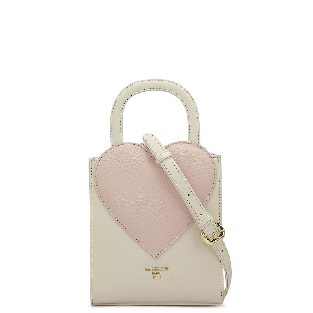 Small Plain Leather Satchel - Off White & Pink