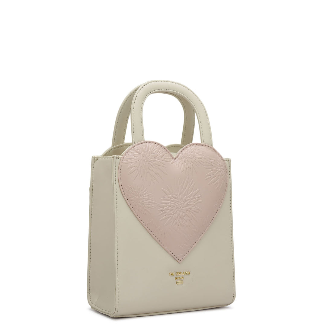 Small Plain Leather Satchel - Off White & Pink