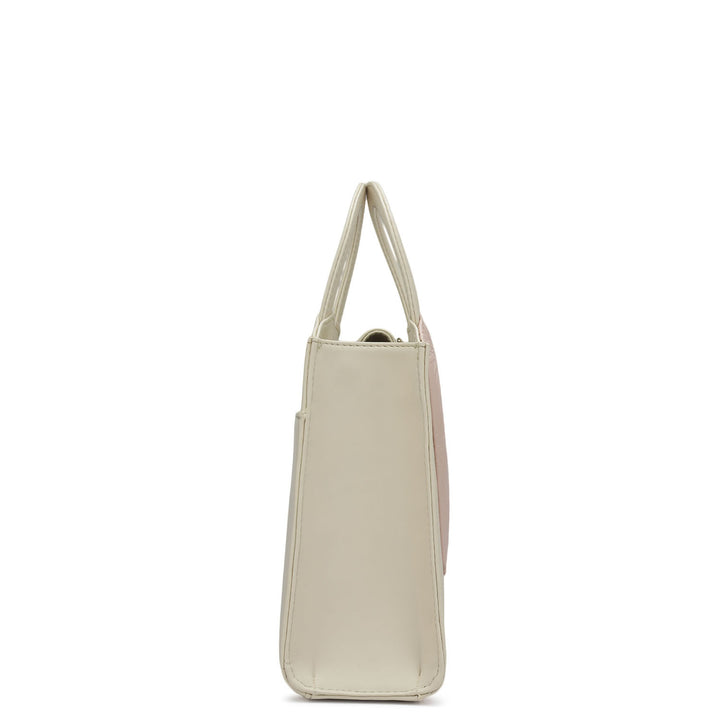 Small Plain Leather Satchel - Off White & Pink