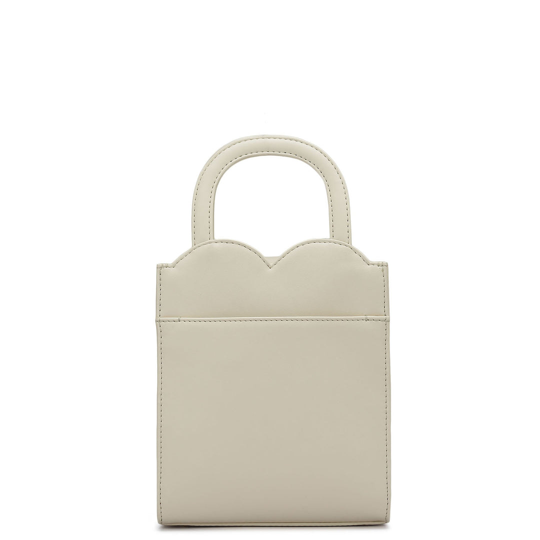 Small Plain Leather Satchel - Off White & Pink