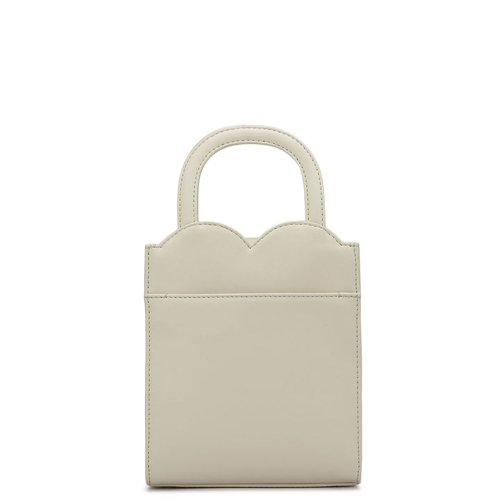 Small Plain Leather Satchel - Off White & Pink