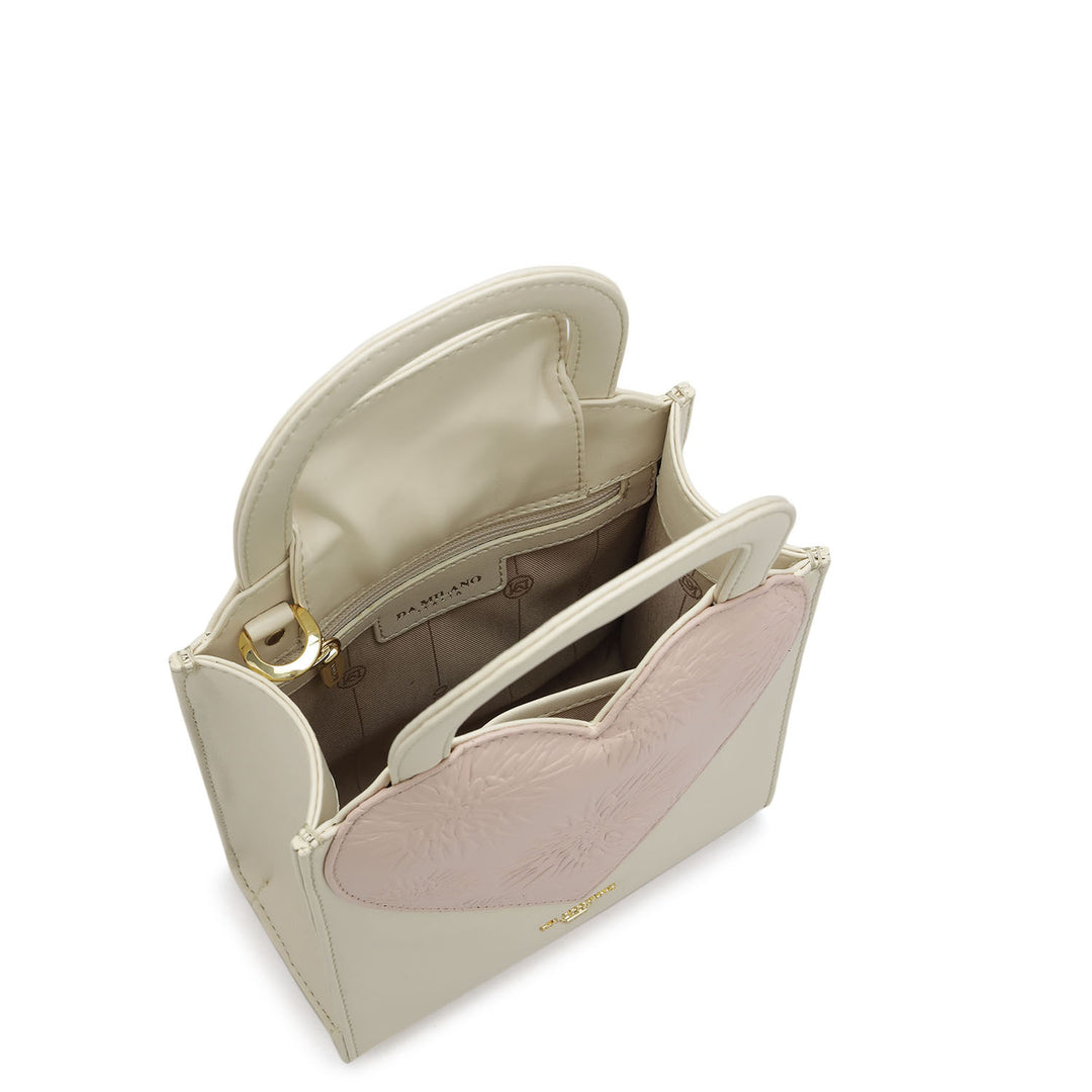 Small Plain Leather Satchel - Off White & Pink