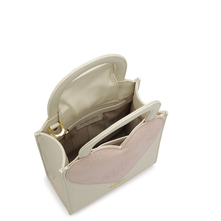 Small Plain Leather Satchel - Off White & Pink