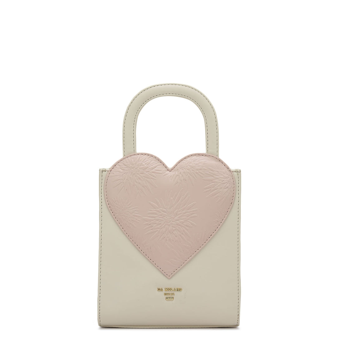 Small Plain Leather Satchel - Off White & Pink