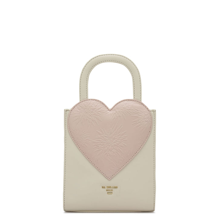 Small Plain Leather Satchel - Off White & Pink