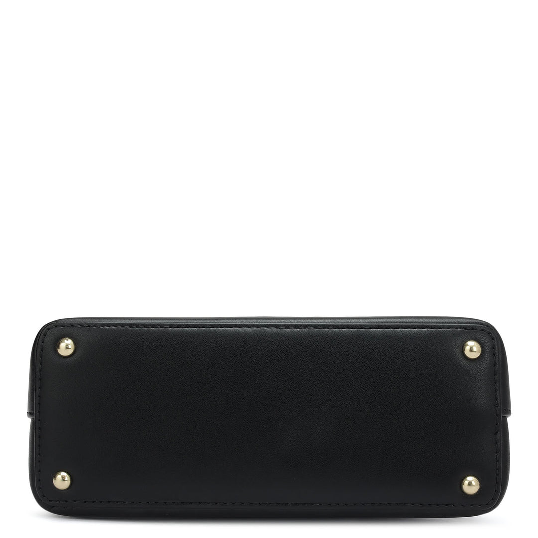 Small Plain Leather Satchel - Black & Pink
