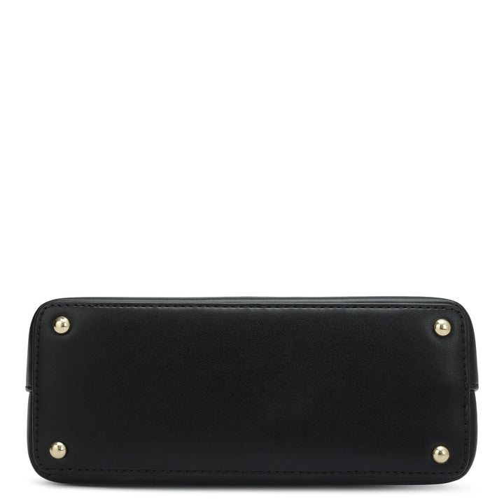 Small Plain Leather Satchel - Black & Pink