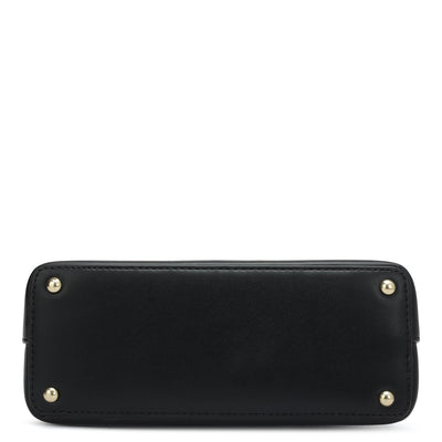 Small Plain Leather Satchel - Black & Pink