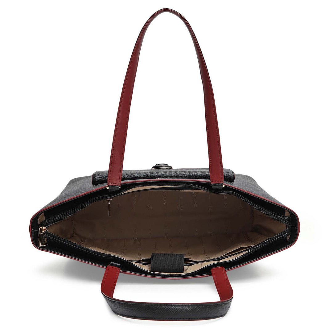 Large Monogram Leather Tote - Black