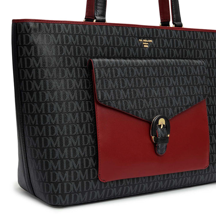 Large Monogram Leather Tote - Black