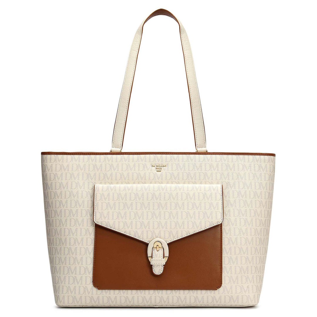 Large Monogram Leather Tote - Marshmallow