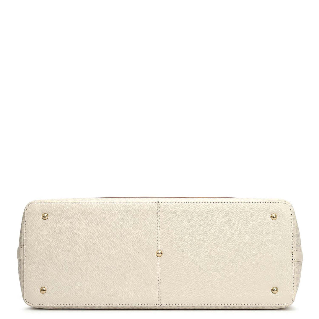 Large Monogram Leather Tote - Marshmallow