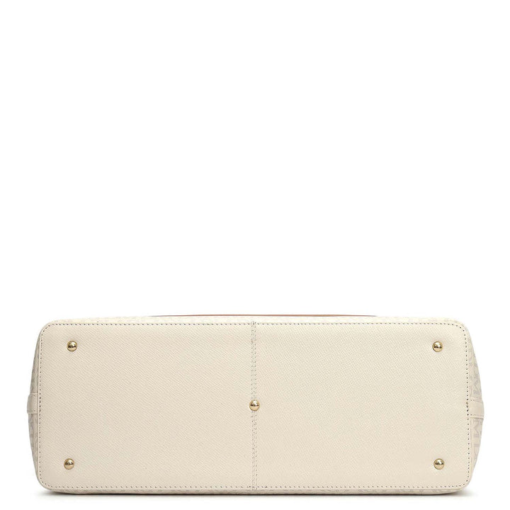 Large Monogram Leather Tote - Marshmallow