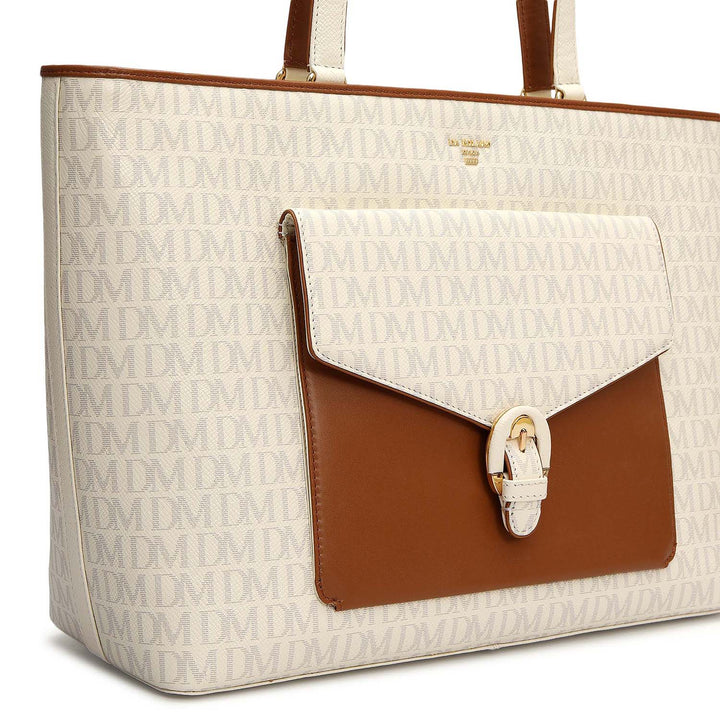 Large Monogram Leather Tote - Marshmallow