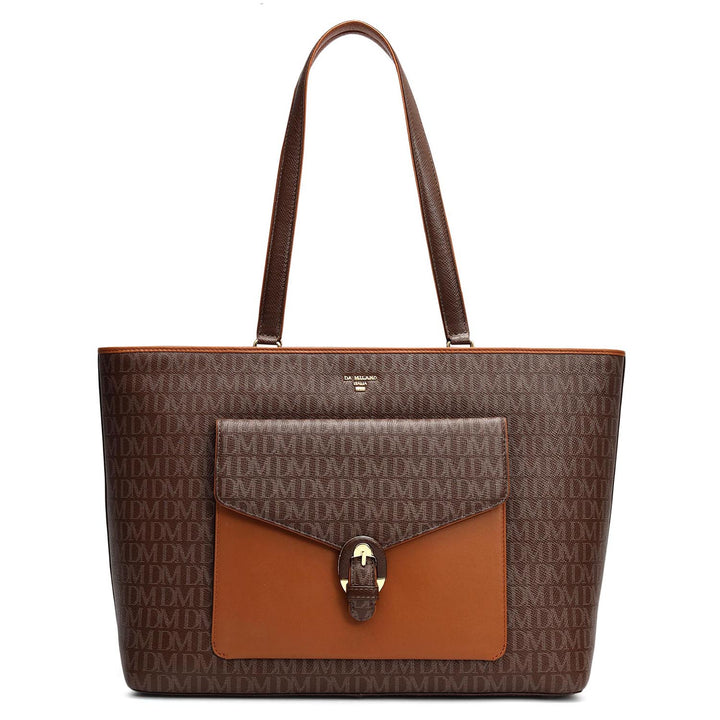 Large Monogram Leather Tote - Walnut