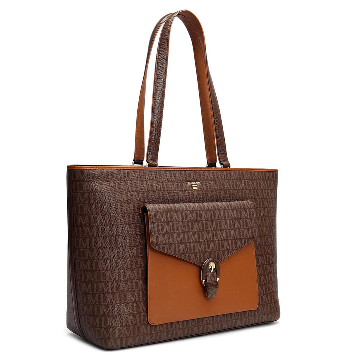 Large Monogram Leather Tote - Walnut