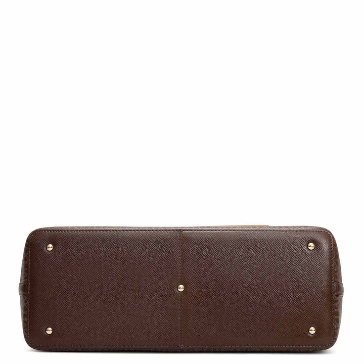 Large Monogram Leather Tote - Walnut