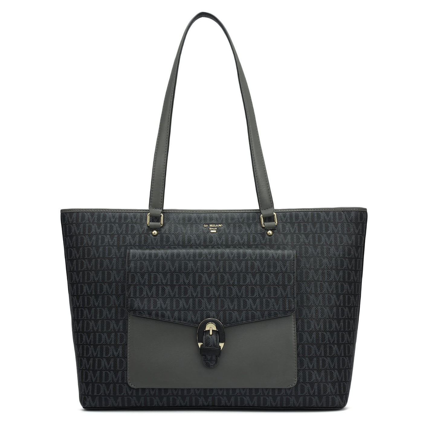 Large Monogram Plain Leather Tote - Black